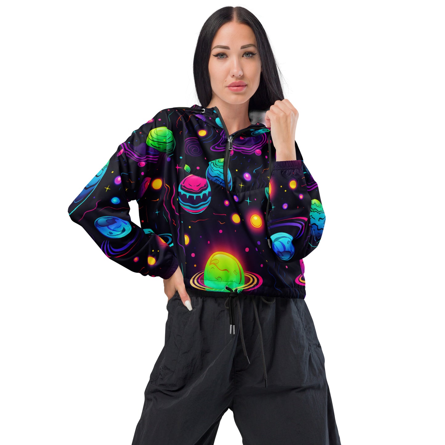 Trippy Space Women’s cropped windbreaker
