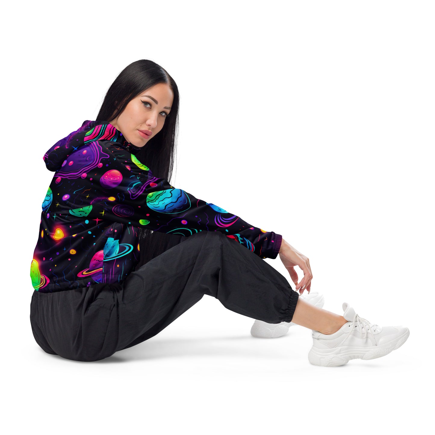 Trippy Space Women’s cropped windbreaker